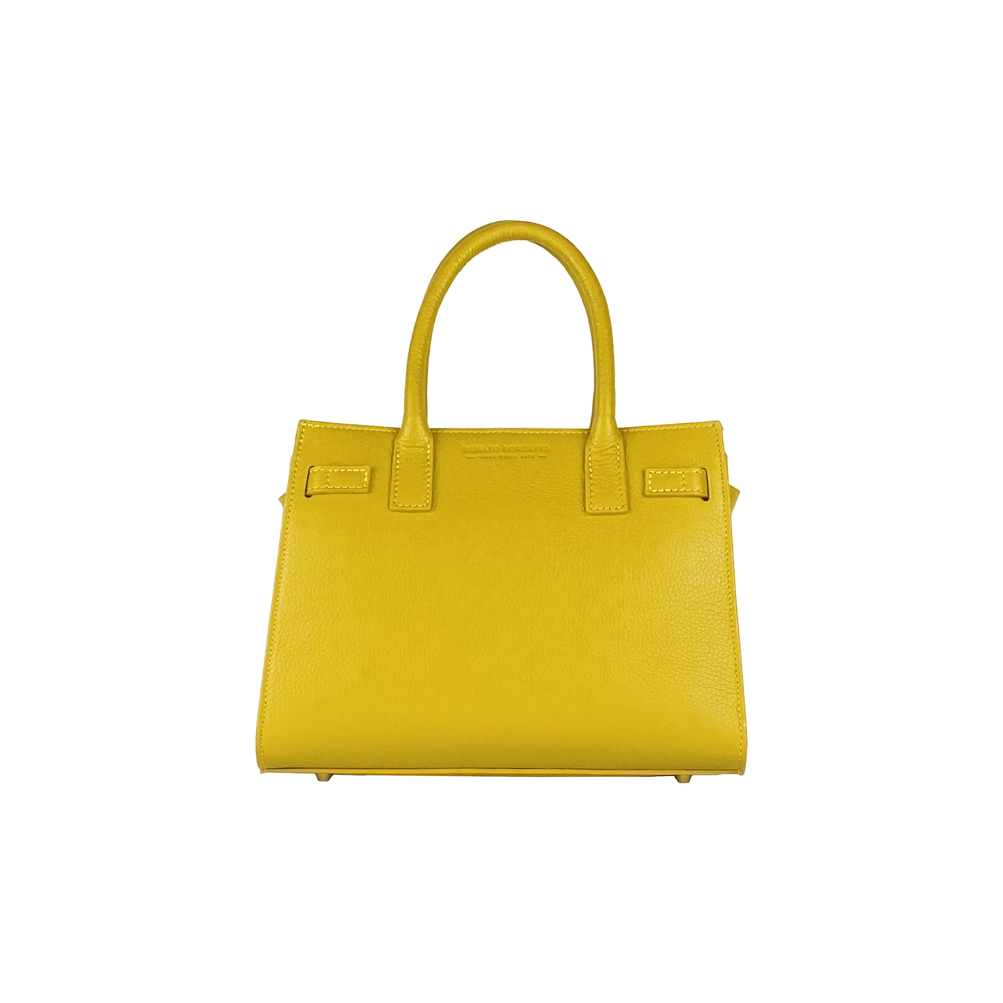 RB1016AR | Women's Genuine Leather Handbag Made in Italy with Removable Shoulder Strap. Attachments with Shiny Gold Metal Snap Hooks - Mustard Color - Dimensions: 28 x 20 x 14 + 12.5 cm